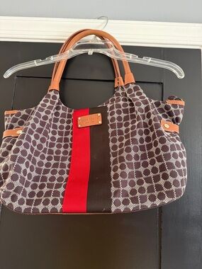 kate spade Brown, Red & Tan Patterned Tote Shoulder Bag with small pouch.
